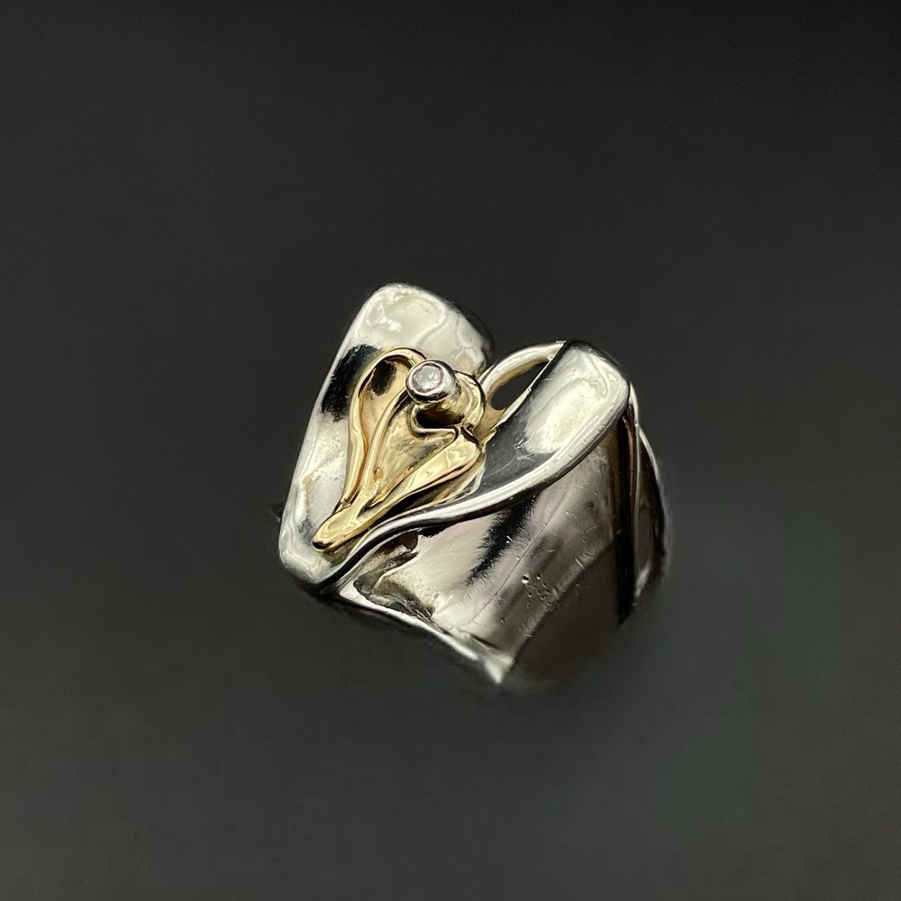 Israel Hagit Gorali Diamond Accent 14K Yellow Gold Sterling Silver Heart Ring‎